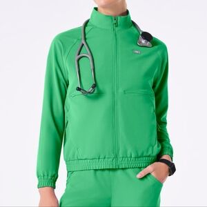 Figs Sydney Emerald Green Zip Up Scrub Jacket